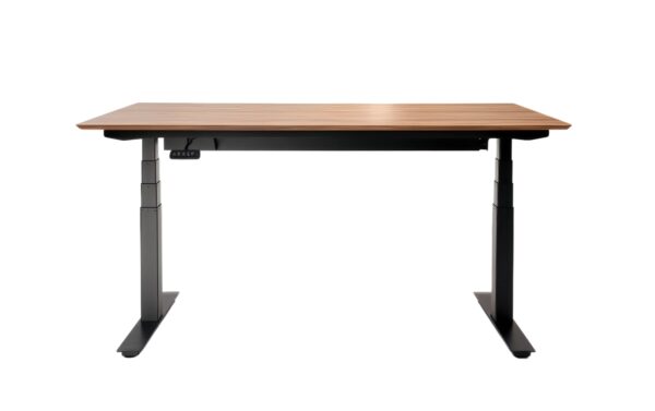 Biurko z drewnianym blatem i regulacją wysokości idealne do pracy stojącej.