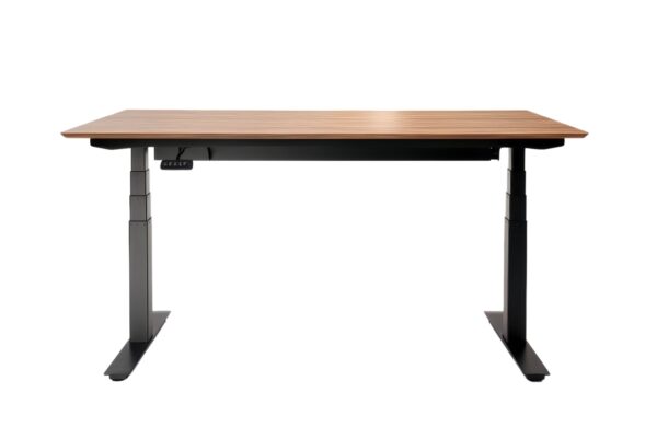 Biurko z drewnianym blatem i regulacją wysokości idealne do pracy stojącej.