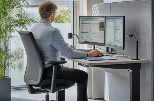 Stalowe stelaże do biurek regulowanych poprawiają ergonomię i stabilność; zakres regulacji 620–1270 mm ogranicza kołysanie blatu i przeciążenia.
